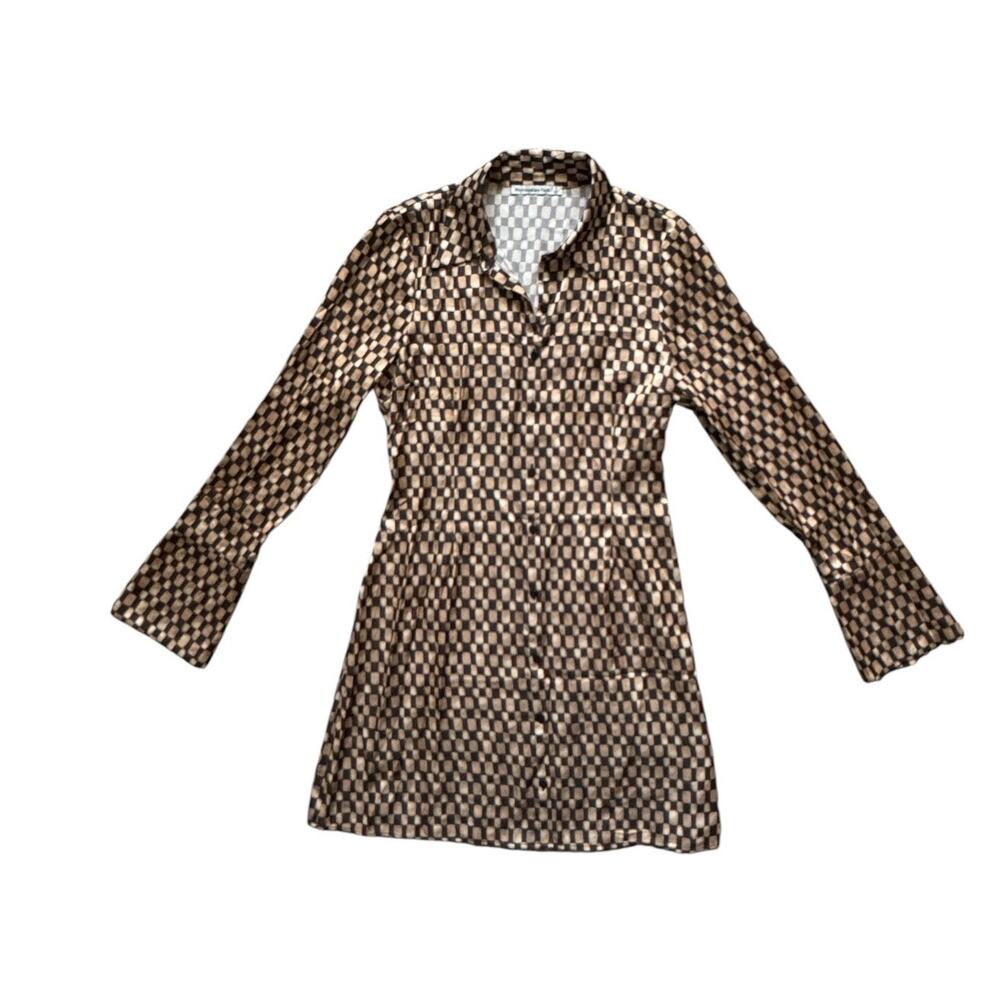 Abercrombie & Fitch Checkered Long-Sleeve Dress in Brown and Black - Size Small